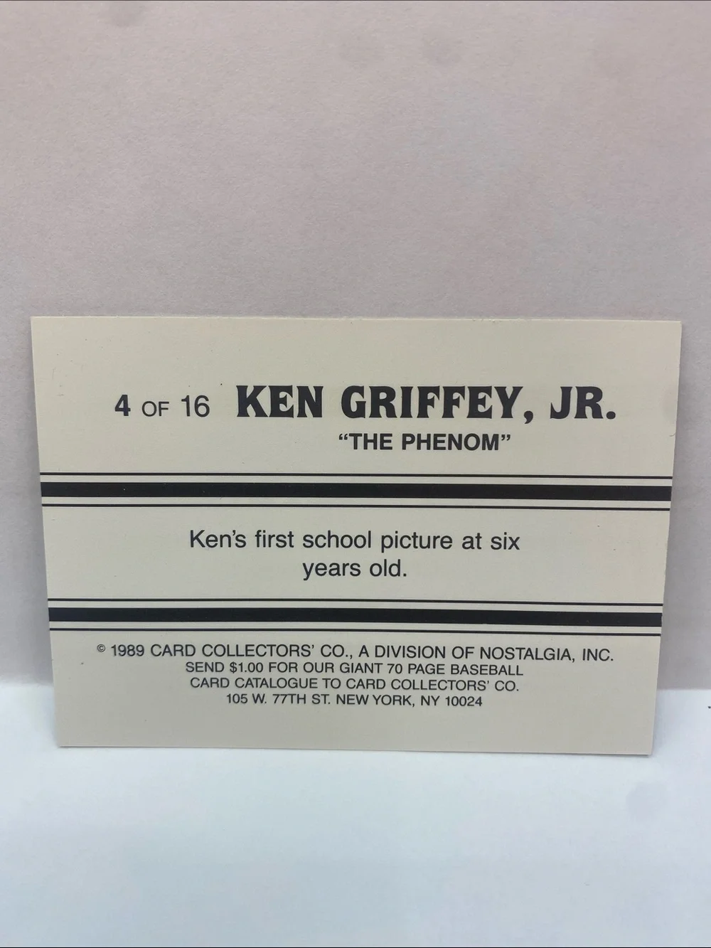 1989 Collectors Card Company Ken Griffey Jr 1st School Picture 4 of 16 (027)